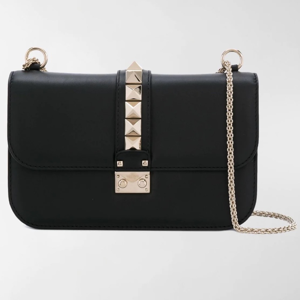VALENTINO Garavani Black/Gold Large Glam Lock Bag